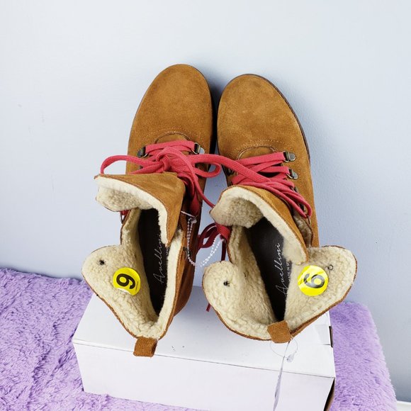 MADE IN SPAIN CALF LEATHER+SHERPA FUR LINED Cognac Hiker Alpine Snow Boot 39 NEW - Picture 6 of 7